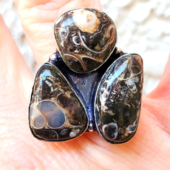 New Turritella Agate Fossil Silver Ring. - Picture 1 of 13
